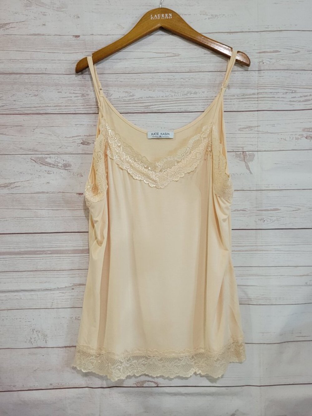 Kate Kasin Lace Trim Tank Top Womens 2X Champagne Cream Cami Top Y2K 90s Coquett